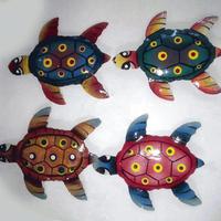 Set 4 colored metal turtles