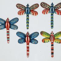 Set 5 colored metal dragonflies